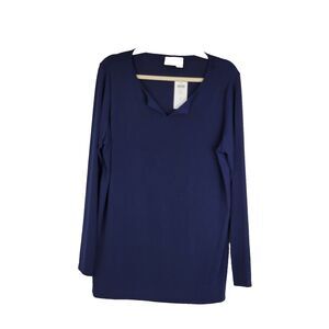 Chico's Tunic Top 3/4 Sleeve Split Neck Midnight Blue Size 2 (L/12) NEW $44.95